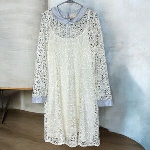 Modcloth White Lace Dress with a baby Blue Collar and Cuffs.XL